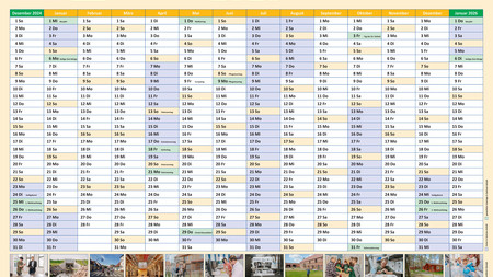 Das Foto zeigt einen beispielhaften Wandplaner für 2025. 